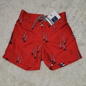 JANIE AND JACK RED SAILBOAT SWIM TRUNKS, SIZE 0-3 MONTHS - NEW!
